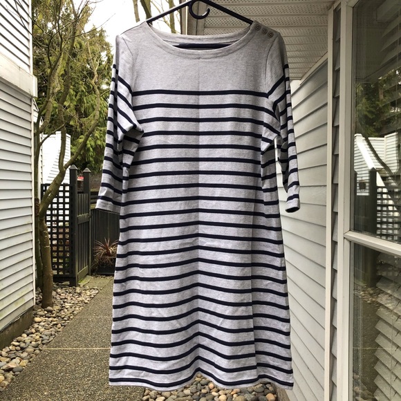 Grey and blue stripe Cotton Dress, LLBean, sz LPc - Picture 2 of 10